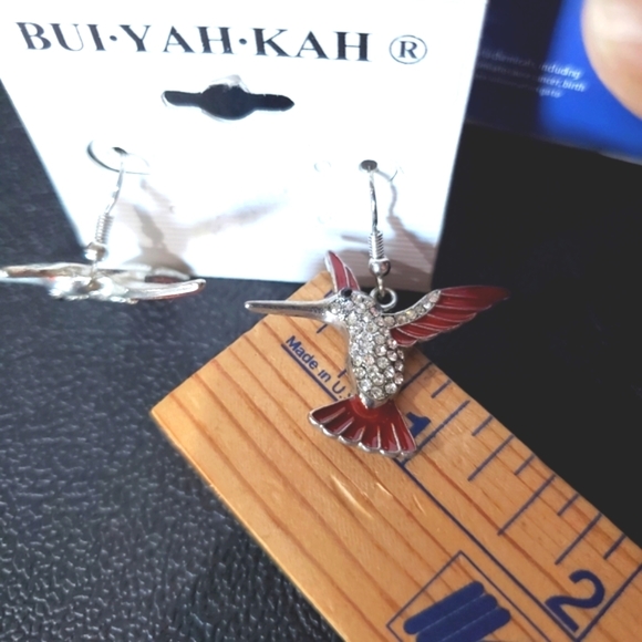Hummingbird Earrings Bui Yah Kah New on Card Vintage L👀K ❤ Stones - Picture 5 of 7